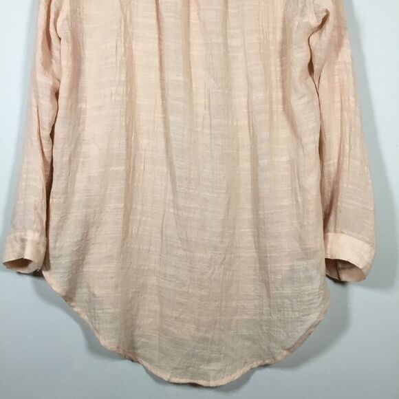 Pinky peach wide weave gauze fabric button down shirt 100% cotton lightweight L - Picture 10 of 11